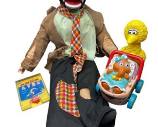 Vintage Horseman Willy, The Hobo Clown, Vintage Clown Ventriloquist Doll Puppet Big Bird Toy Lot