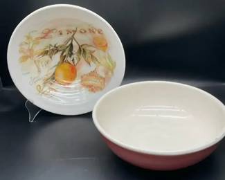 Handpainted, Italian, Ceramic Bowls, Lemon, And Bird Motif