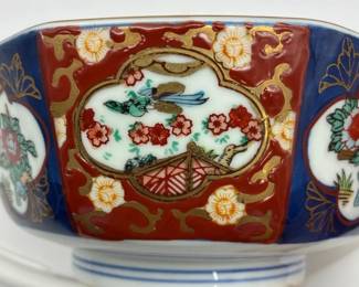 Vintage Japanese Gold Imari handpainted octagonal porcelain bowl