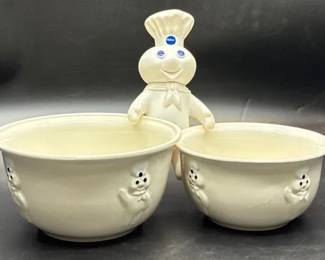 Pillsbury Doughboy collectible stacking mixing bowls, set of 2 and Doll