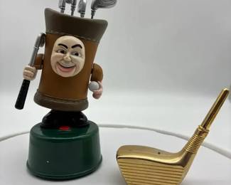 Caddy Cracks Animated Talking Bank by MagNif and Gold Club Paperweight