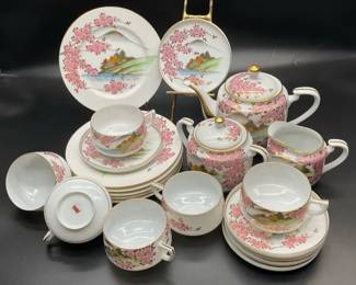 Vintage Japanese Cherry Blossom Tea Set Desert Plates 