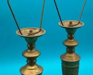 Pair of vintage solid brass ornate candlesticks