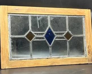 a2 antique leaded stained glass window panel in a wood frame