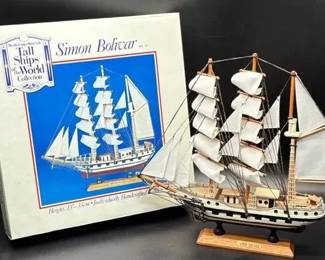 Handpainted wooden replica model of the ship Simon Bolivar