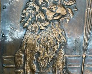 MidCentury Copper Relief Wall Hanging Of A Dog With An Umbrella Dated 1969 Signed Norman Curry
