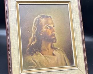 Vintage 1941 Litho Warner Sallman Framed JESUS Head God Religious