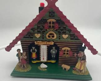 Vintage German Weather House Chalet Black Forest Barometer Figurines