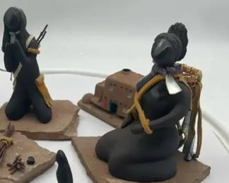 Dinah Rosetta Santa Clara Black Pottery Sculpture Tun Tswae Blue Basket