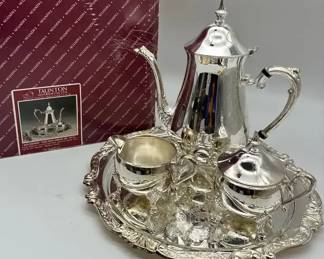 Taunton Jack Shepard 4 Pc EP Brass Tea Coffee Service w Tray