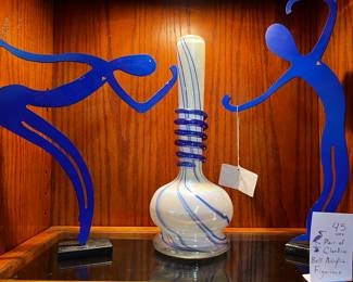 Lot #45: Pair of Claudine Bell Figurines and Hand Blown Art Glass Vase