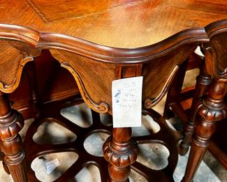 Lot #53: Vintage Mahogany Six Legged Inlaid Occasional Table with Spider Stretcher