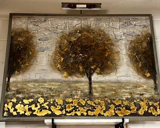 Lot 139: Golden Trees Two, Large Scale Framed Print on Canvas with Art Light