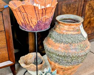 Lot #131: 5 pieces of handmade, glazed terracotta pottery