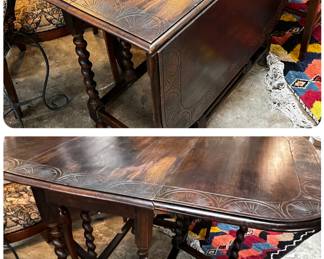 Lot #108: Antique English Mahogany Gate Leg Table with Barley Twist Legs