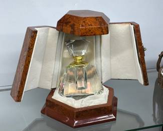 Lot #68: Decorative Bottle in Presenting Case plus Three Vintage Perfume Bottles and Mirrored Vanity Tray