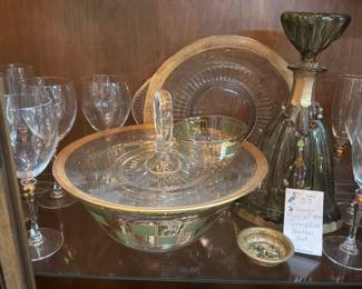Lot #37: MCM Green and Gold and Luminarc Stemware