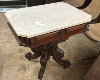 Lot #88: Late Empire/Early Victorian Marble Topped Tea Table on Casters