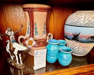 Lot #38: Native American Figurine and Southwestern Hand Painted Pottery