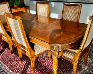 Lot #31: Tuscan Style Dining Table with Four Side Chairs, Two Arm Chairs and Two 18" Wide Leaves