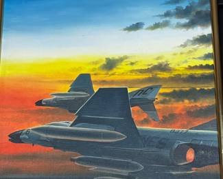 Lot #27: Fighter Jets at Sunset, Framed, Signed Original Acrylic on Canvas by listed artist Tripp Harrison
