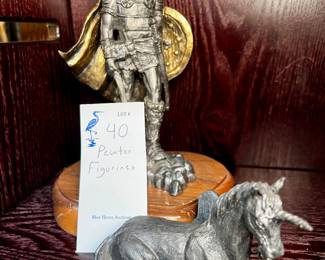 Lot #40: One of Two Lots of Signed Pewter Figurines
