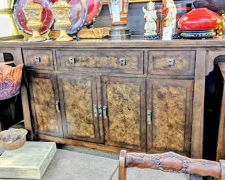 Lot #77: Vintage Cherrywood and Burl Japanese Pagoda Style Sideboard