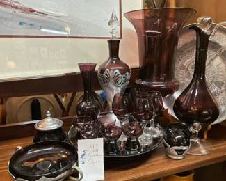 Lot #41: Stunning Collection of Amethyst Glass and Pewter Accents
