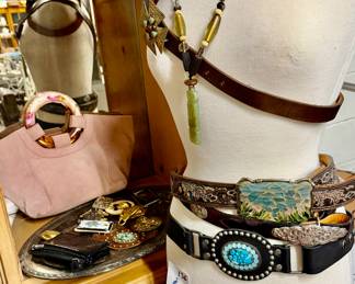 Lot #136: Collection of Leather Belts, Buckles and Clutches, Form not included