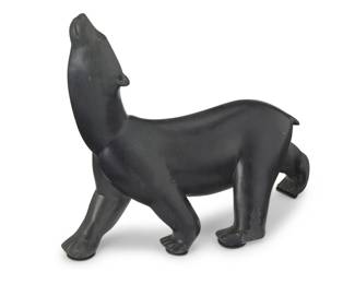 126
An Inuit carved soapstone bear figure
Mid/late 20th century
With partial undecipherable signature in syllabics under one foot
8.5" H x 10.375" W x 3.375" D
Estimate: $200 - $400