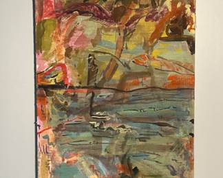 Vintage Abstract Oil On Linen By Unknown Artist Circa 1970s Or 1980s. It measures 50” by 15”. There are fourteen of them in total.