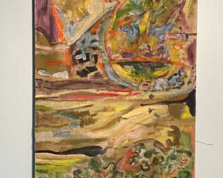 Vintage Abstract Oil On Linen By Unknown Artist Circa 1970s Or 1980s. It measures 50” by 15”. There are fourteen of them in total.