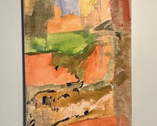 Vintage Abstract Oil On Linen By Unknown Artist Circa 1970s Or 1980s. It measures 50” by 15”. There are fourteen of them in total.