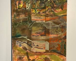 Vintage Abstract Oil On Linen By Unknown Artist Circa 1970s Or 1980s. It measures 50” by 15”. There are fourteen of them in total.