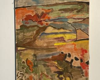 Vintage Abstract Oil On Linen By Unknown Artist Circa 1970s Or 1980s. It measures 50” by 15”. There are fourteen of them in total.