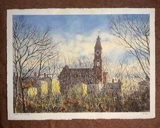 Large Watercolor By T D McKiernan Of Hidden Hill Church Marblehead MA