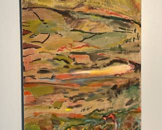 Vintage Abstract Oil On Linen By Unknown Artist Circa 1970s Or 1980s. It measures 50” by 15”. There are fourteen of them in total.