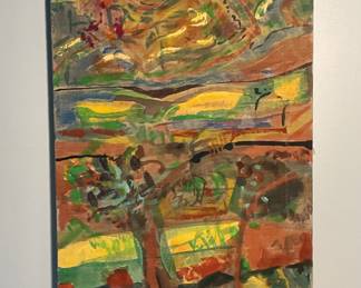 Vintage Abstract Oil On Linen By Unknown Artist Circa 1970s Or 1980s. It measures 50” by 15”. There are fourteen of them in total.