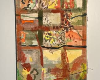 Vintage Abstract Oil On Linen By Unknown Artist Circa 1970s Or 1980s. It measures 50” by 15”. There are fourteen of them in total.