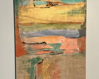 Vintage Abstract Oil On Linen By Unknown Artist Circa 1970s Or 1980s. It measures 50” by 15”. There are fourteen of them in total.