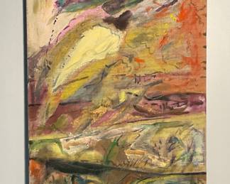 Vintage Abstract Oil On Linen By Unknown Artist Circa 1970s Or 1980s. It measures 50” by 15”. There are fourteen of them in total.