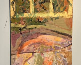 Vintage Abstract Oil On Linen By Unknown Artist Circa 1970s Or 1980s. It measures 50” by 15”. There are fourteen of them in total.