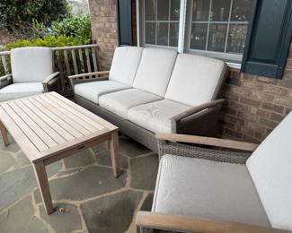 Gloster Teak Outdoor 3 Cushion Sofa, 2 Side Chairs, Table