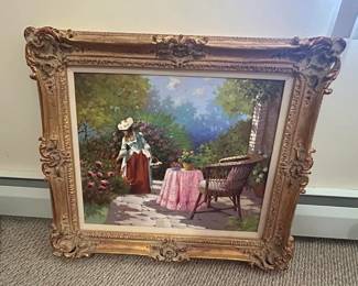 ORNATE PICTURE WOMAN IN GARDEN