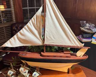Large vintage wooden sailboat model