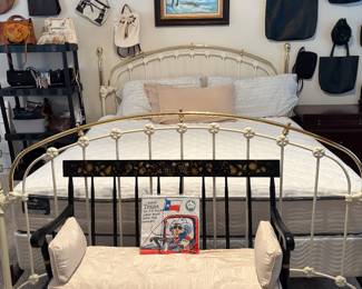 King size wrought iron frame bed beautiful farmhouse bench
