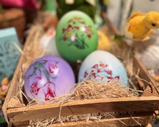 Large glass hand painted Easter eggs