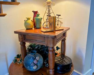 Solid wood, round coffee table, and side table