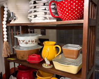 Vintage Pyrex, Pioneer woman and colorful decretive pitchers