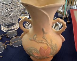 Hull Art Pottery  double handled vase in the Magnolia pattern